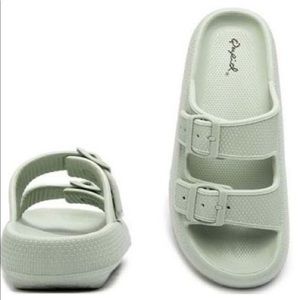 Qupid Pillow Talk Platform Slide Sandal in Light Sage